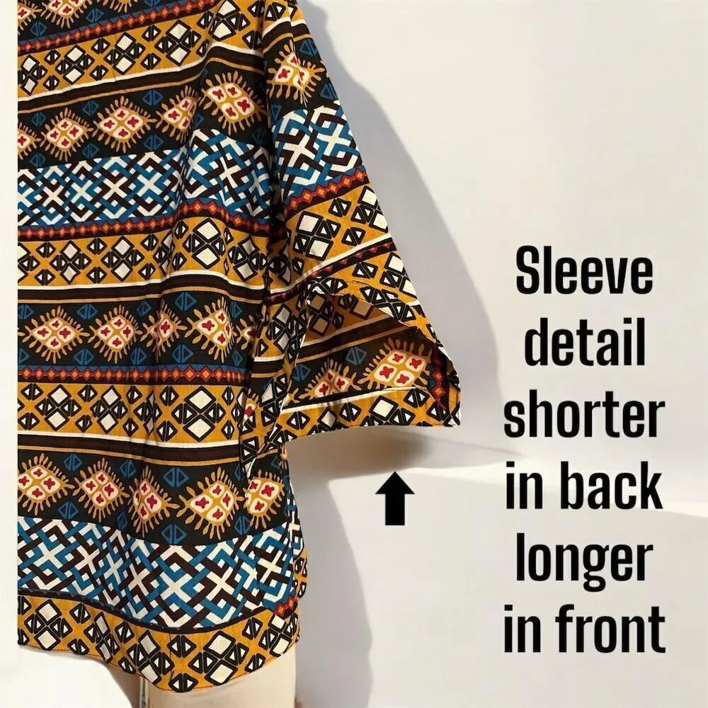 Tory Burch Geometric Wool Blend Multicolor V-Neck Pullover 3/4 Sleeve Blouse Top